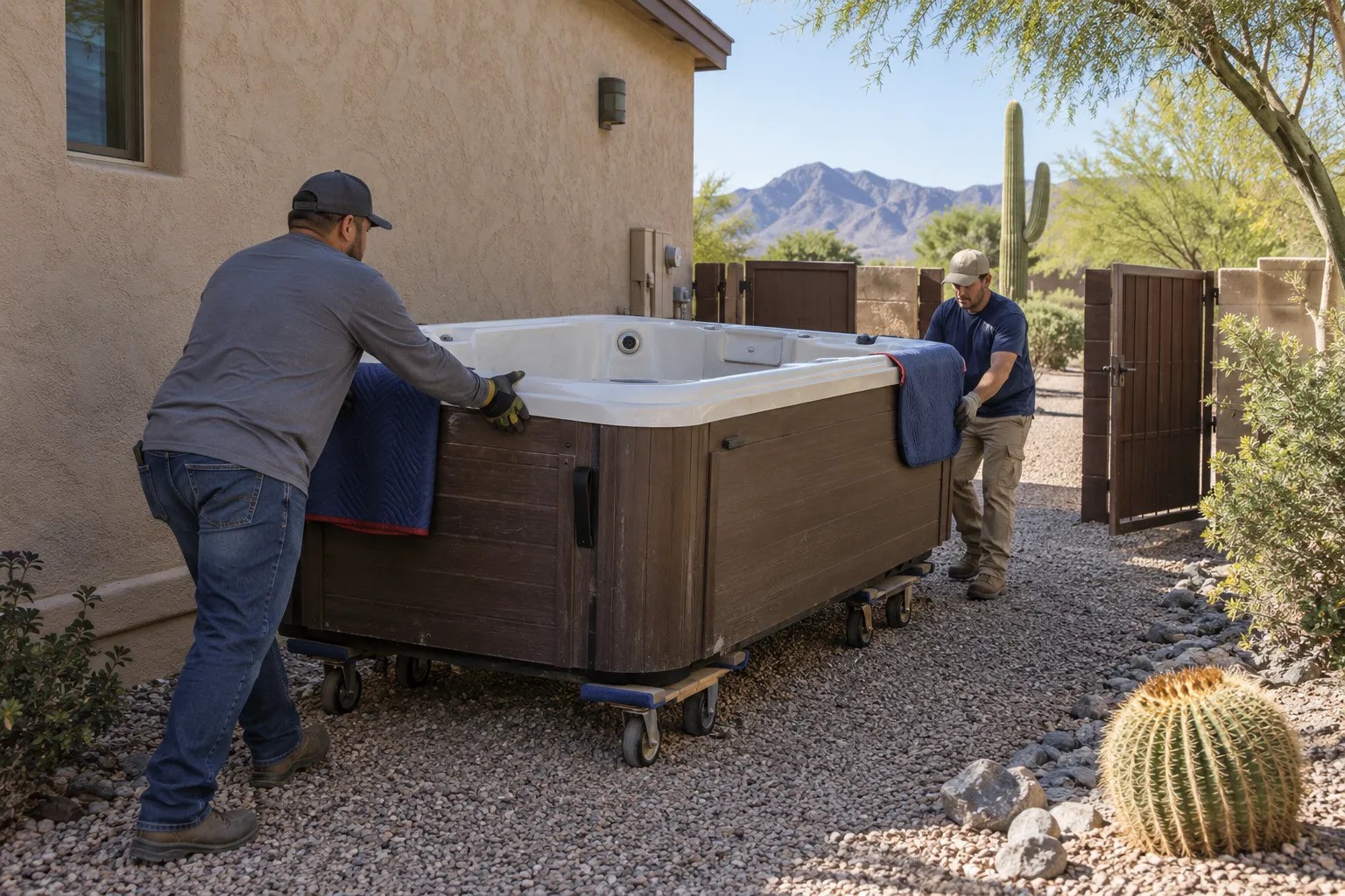 Professional Above-Ground Spa Removal work in a Tucson backyard
