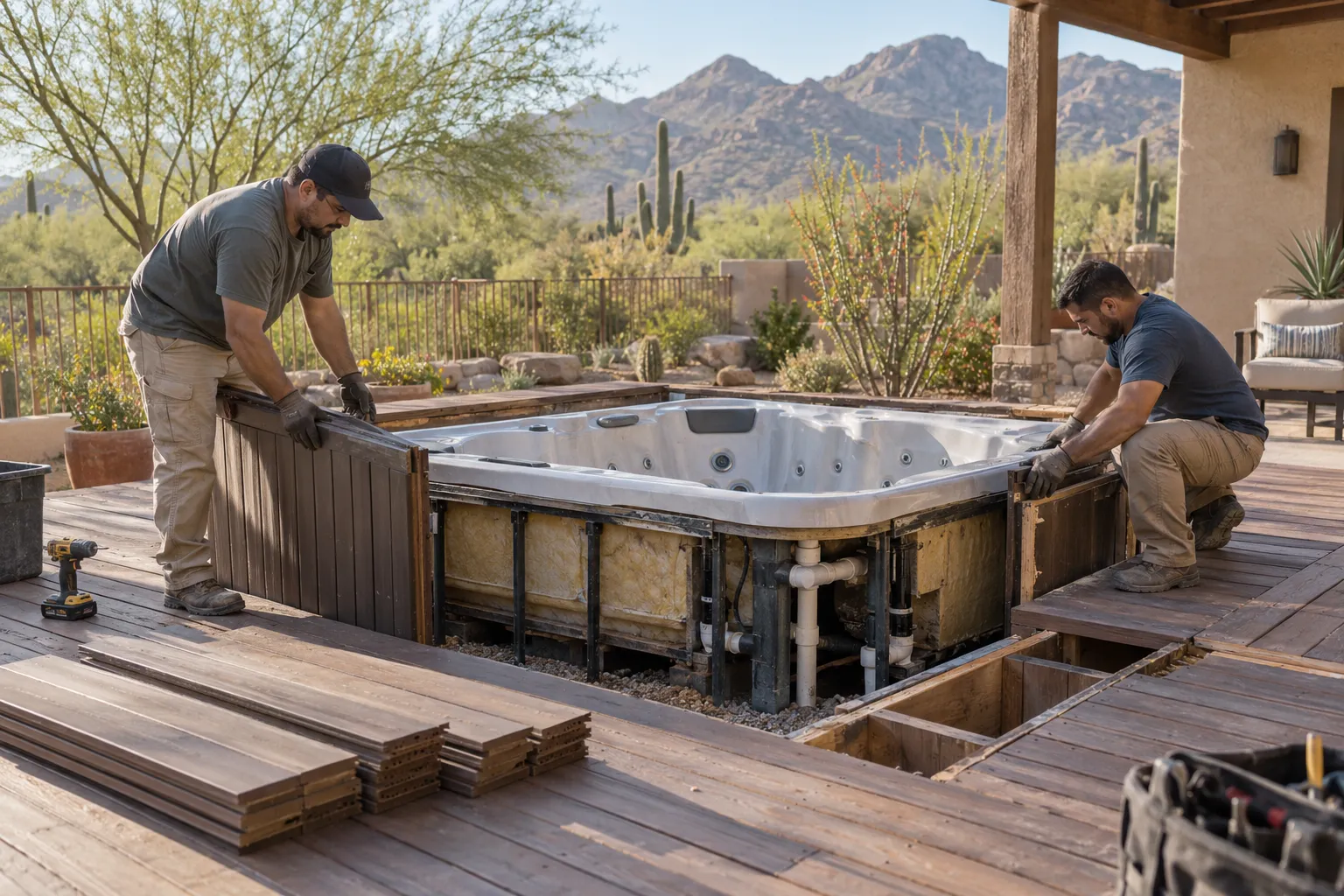 Professional In-Deck Spa Removal work in a Tucson backyard